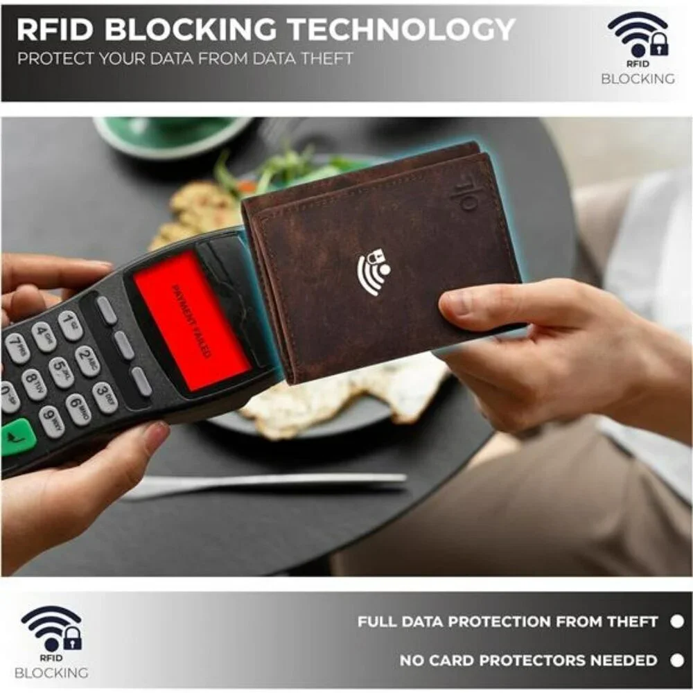 Real Leather RFID Trifold Wallet for Men Slim Credit Card ID Holder Gift